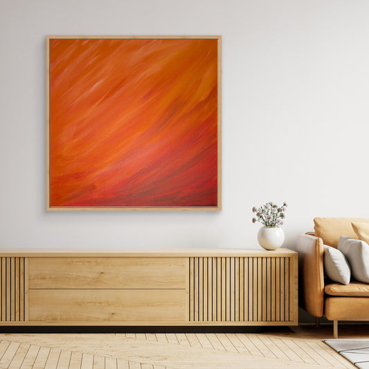 Abstract canvas print with bold red and warm colour intensity