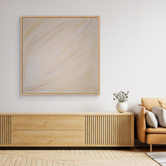 Abstract canvas print in soft white and warm tones inspired by light